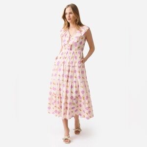 Xirena Tatiana Lilac Ikat Midi Dress Ruffle Tiered Wedding Garden Party Brunch M